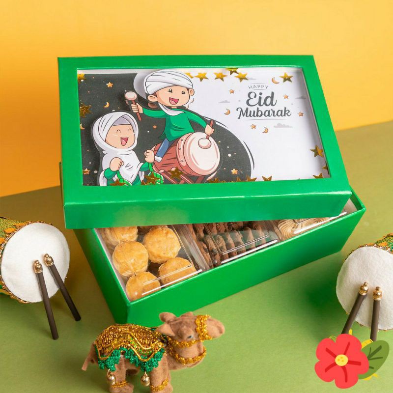 

READY PREMIUM BOX KARDUS 3D MEWAH ELEGAN PARCEL KUE KERING LEBARAN HAPPY EID TOPLES PERSEGI PANJANG