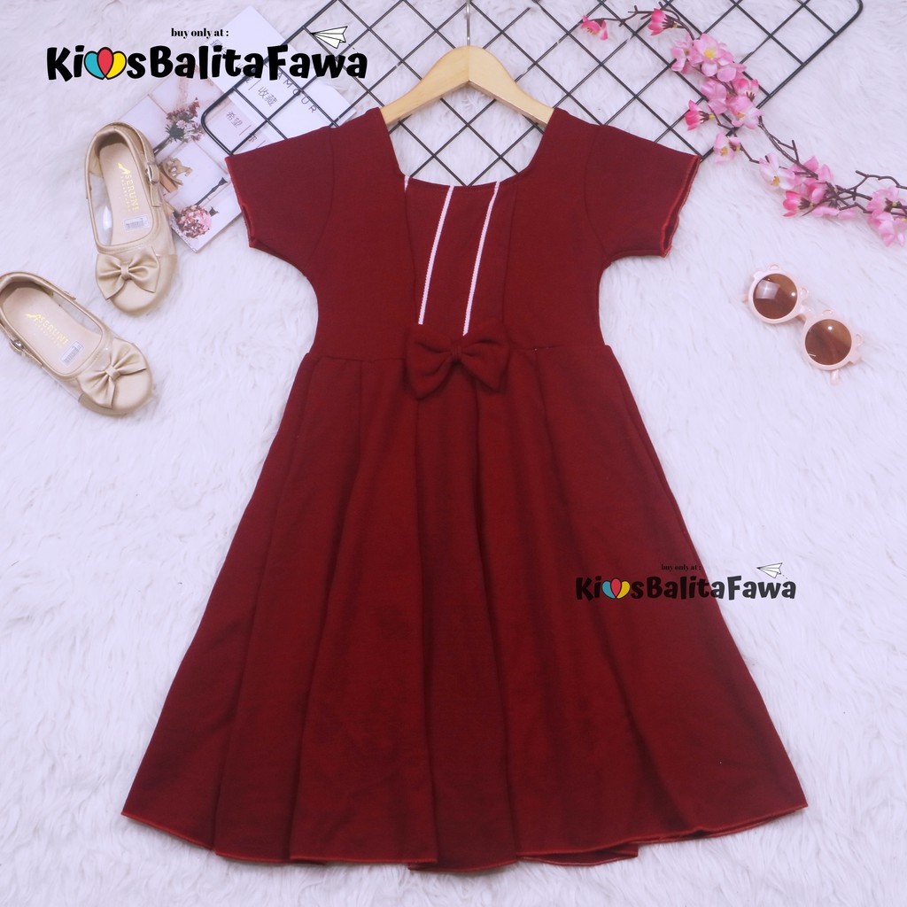 Dress Nadine uk 6-8 Tahun / Dress Anak Perempuan Gaun Polos Flower Lengan Dres Baju Import