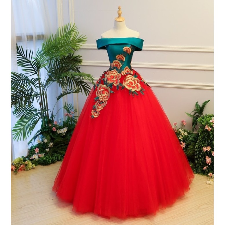Gaun Pengantin 0691117 Hijau Merah Sabrina Wedding Gown Wedding Dress