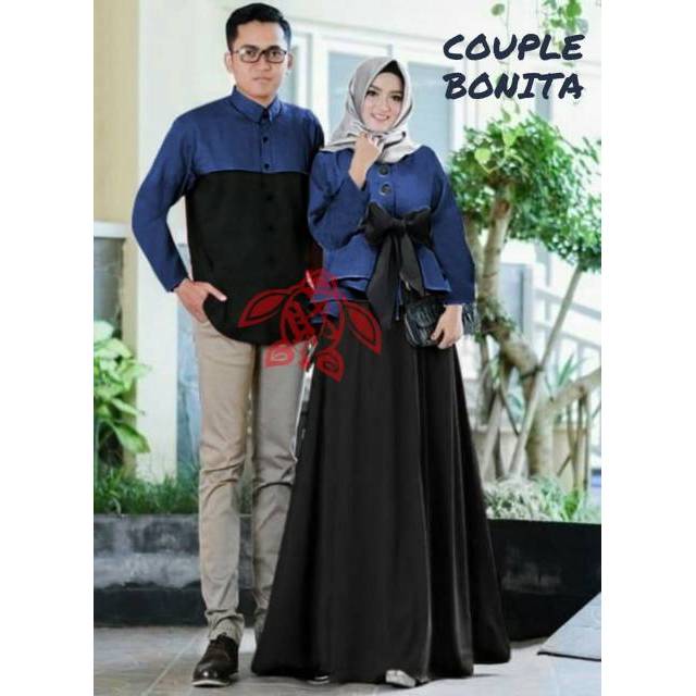 Couple Bonita couple gamis big ribbon / Couple gamis muslim terbaru / Set gamis + Koko pria lengan panjang