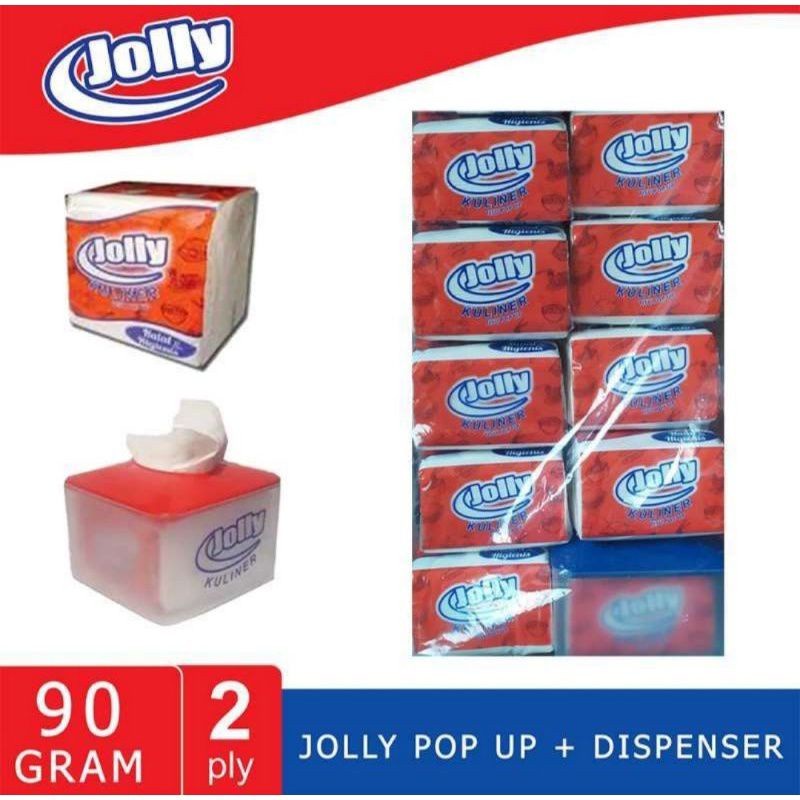 tissue jolly pop up 10 pcs x 90gr 2ply + 1  dispenser tisu meja makan