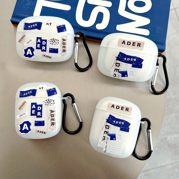 Case Pelindung airpods 3 / 2 / 1 / Pro earphone Bahan TPU frosted Seri Label Biru Putih