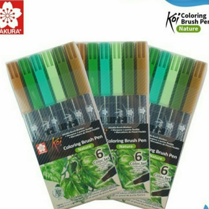 

(BISA COD) Brush Pen Sakura Set 6 Nature Koi Coloring Brush Pen STOK TERBATAS Kode 1283