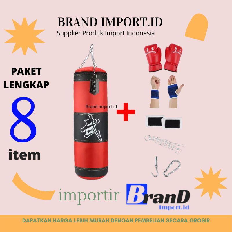 (MAINANKYU) Paket Lengkap Sarung Samsak Tinju MMA Muay Thai Boxing (80cm dan 100cm).