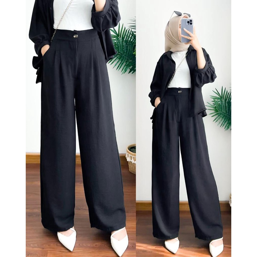 Lowi Crinkle Pants Loose Pants Culotte Highwaist Celana Kulot Wanita Trouser Pants - NEW