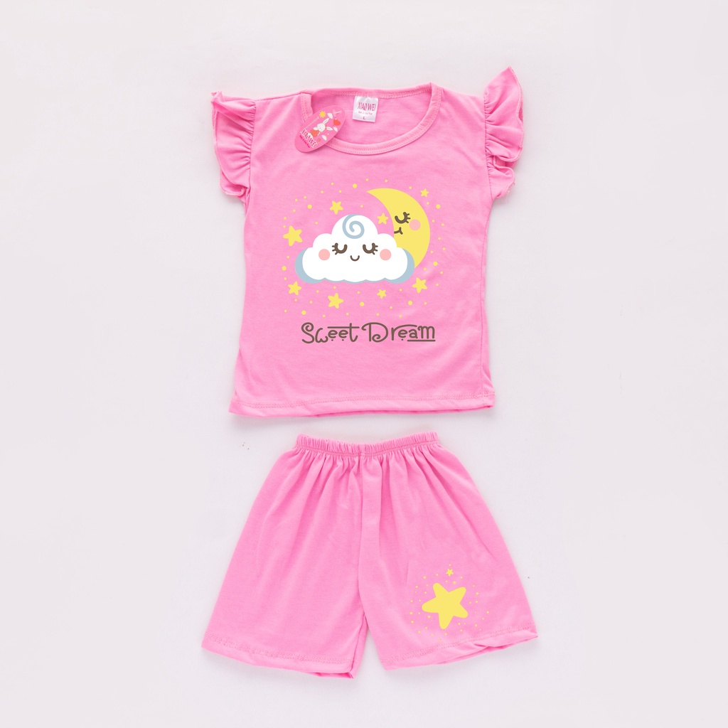 ( ISI 4 SETEL)  Setelan Anak Perempuan Ruffle Sweet Dreams/ Setelan Bayi Perempuan / Baju Anak anak perempuan / Baju Bayi 0 6 bulan/ Baju Anak Perempuan/ Pakaian Anak Bayi Perempuan 0 - 4 Tahun