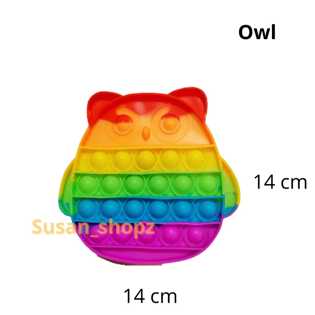 Pelangi Pop It Fidget Push Penghilang Stress dan Mepertajam  Sensorik Anak-162gr-Owl Rainbow