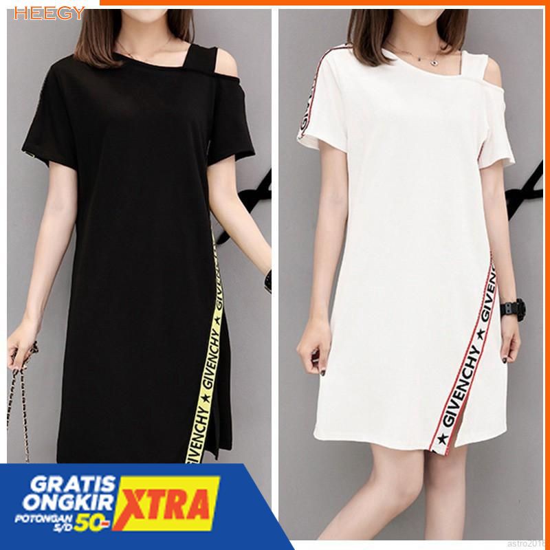 Dress Casual Slim Asimetris Lengan Pendek Tanpa Tali Musim Panas Gaya Wanita Korea