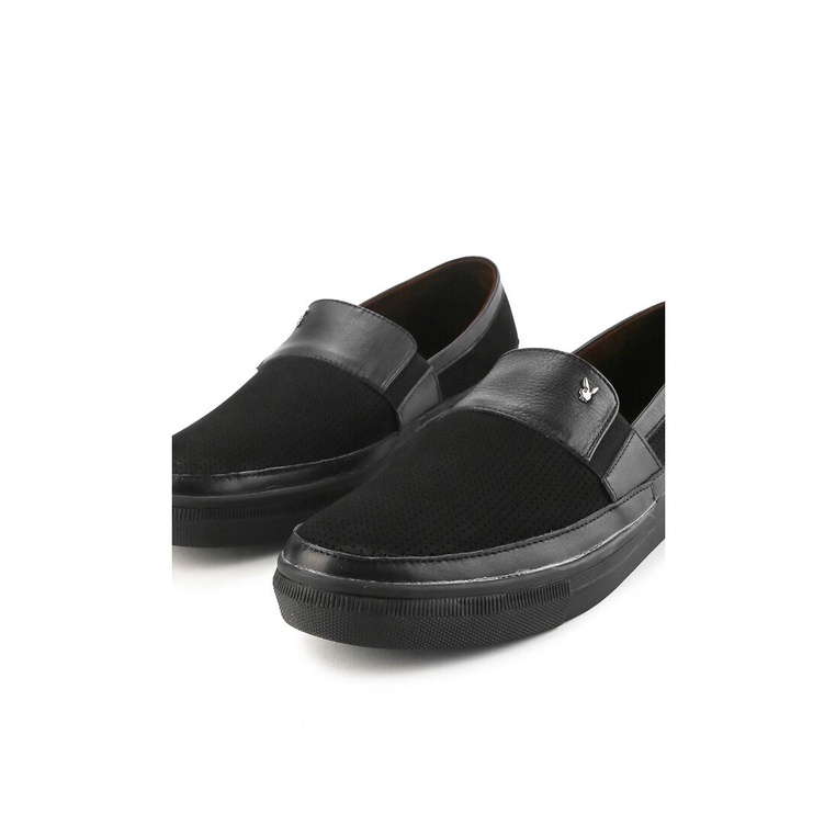 SEPATU SLIP ON KULIT PLAYBOY PRIA ORIGINAL CASUAL SEMI FORMAL ALL FULL BLACK HITAM POLOS PL11