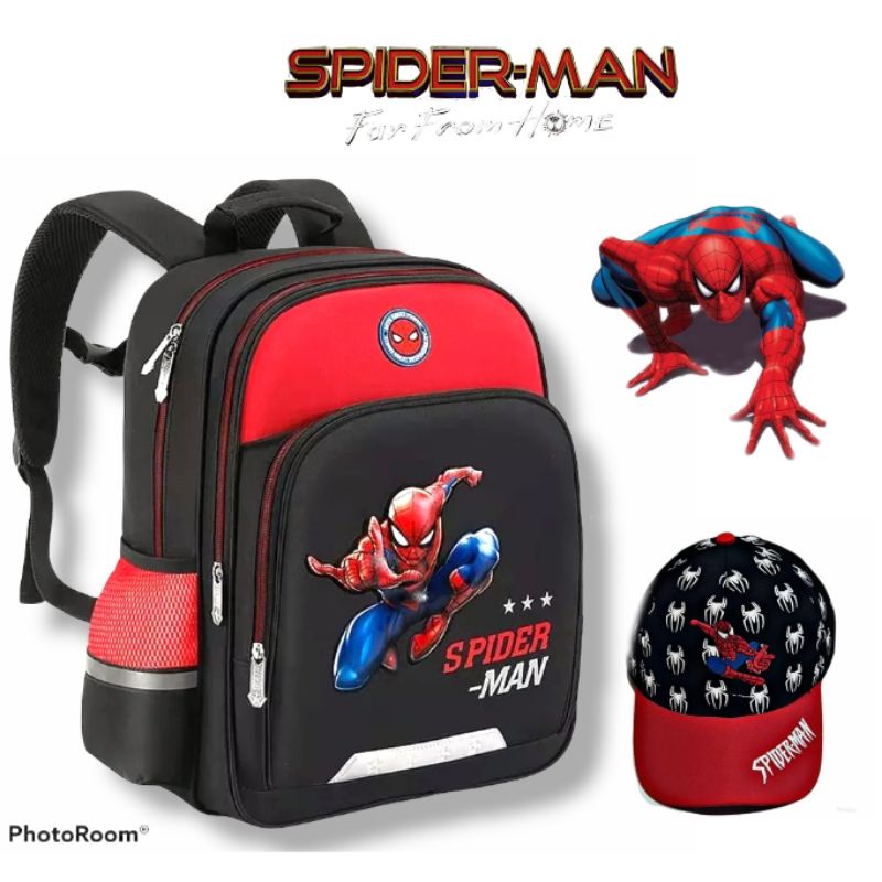 Tas ransel anak sekolah SD gratis topi motif spiderman