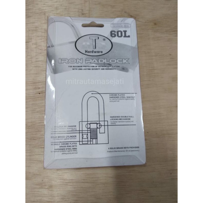 KUNCI GEMBOK PUTIH PADLOCK LEHER PENDEK / PANJANG 60MM ATS