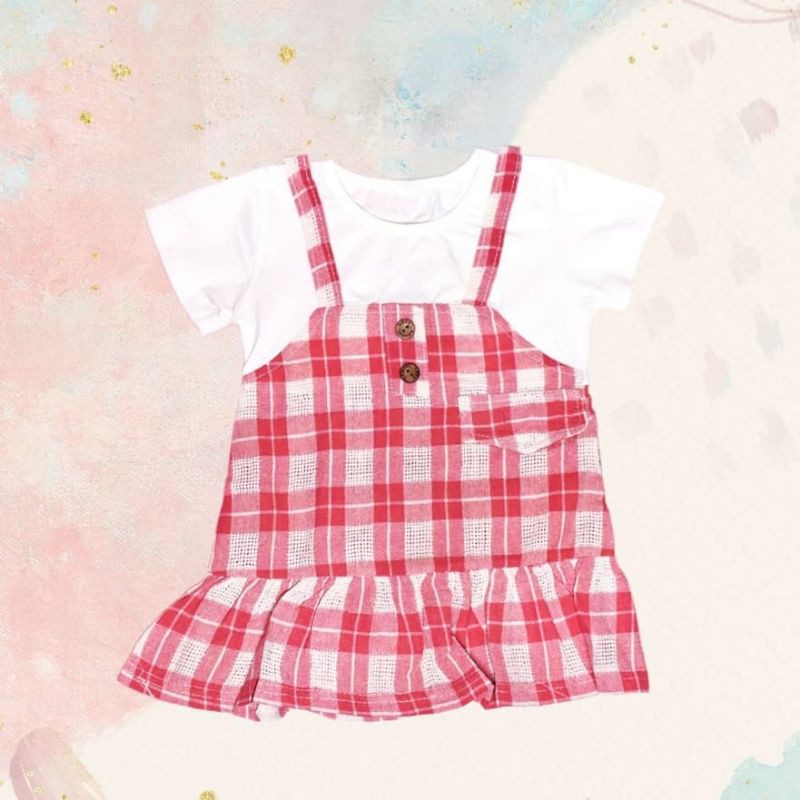 mermaid plaid dress / dress bayi katun import adem / baju anak perempuan tangan pendek kotak