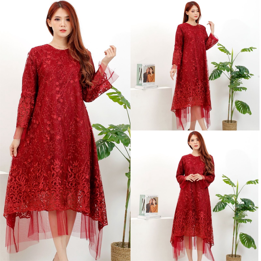 (Dijamin RealPic)  Dress Pesta Floren Tunik Kondangan / Dress Modern / Dres Terbaru / Dres Remaja / Dress Kondangan / Dres Brukat / Kebaya Pesta / Tunik Muslim Pesta