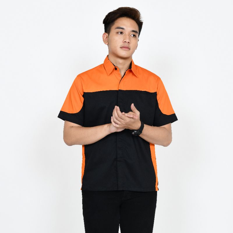 Kemeja Kerja Pria/Baju Kombinasi Pria/Seragam Kerja Custom Bordir/Baju Kerja Pria Lengan Pendek