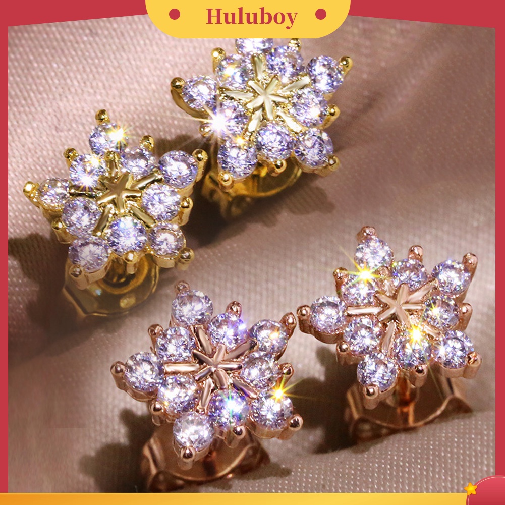 Hu Hu Hu Hu Hu Alat Bantu Pasang Kacamata♡ Anting Tusuk Bentuk Snowflake Aksen Berlian Imitasi Untuk Wanita