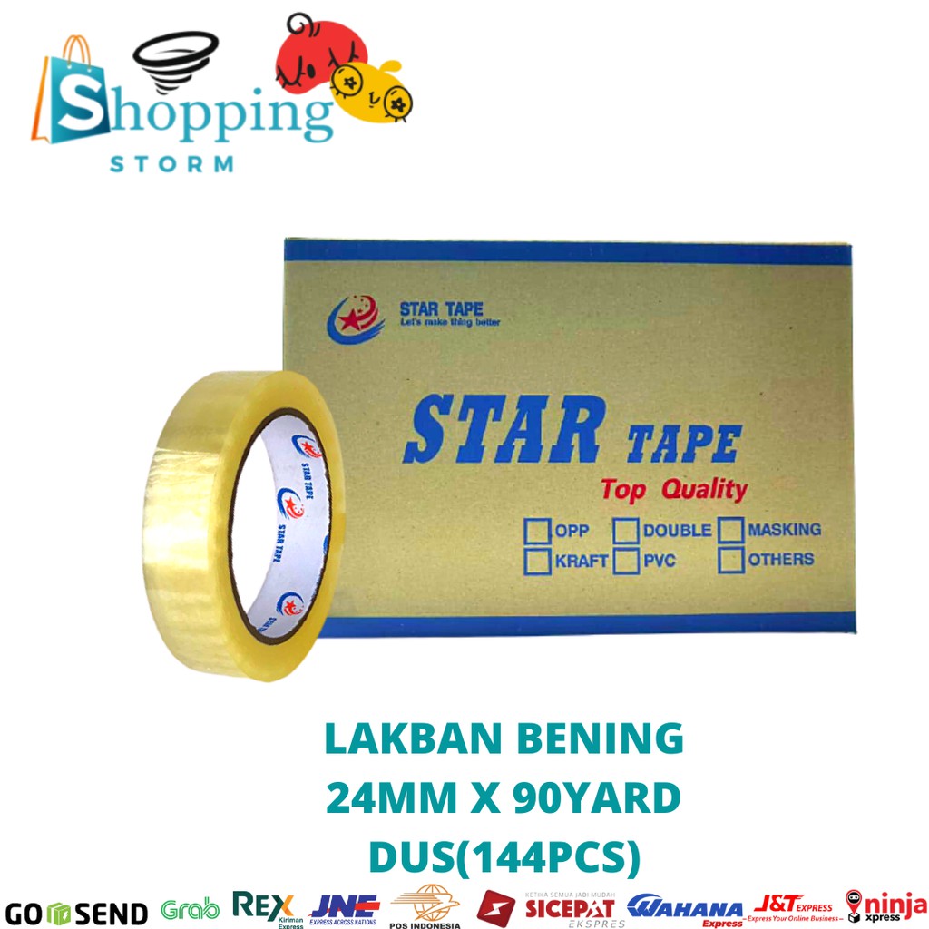 

Lakban Bening Star Tape 24mm x 90 yard per dus