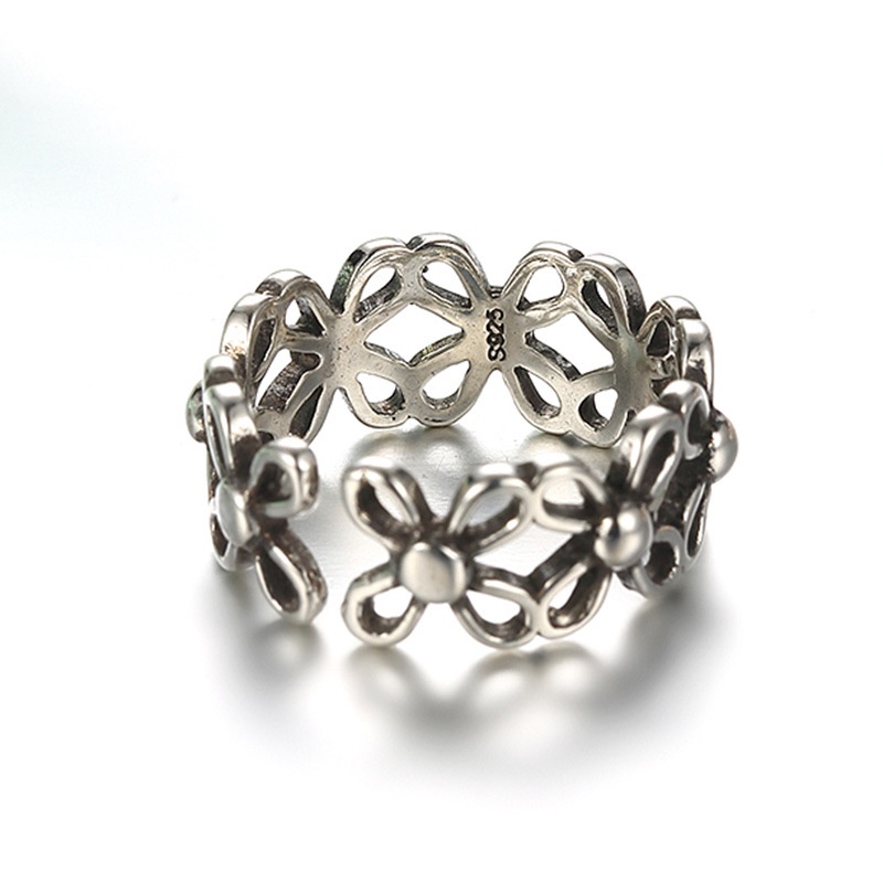 cincin perak 925 asli untuk wanita/Cincin yang Dapat Disesuaikan Kupu-kupu cinta daun Perhiasan Retro