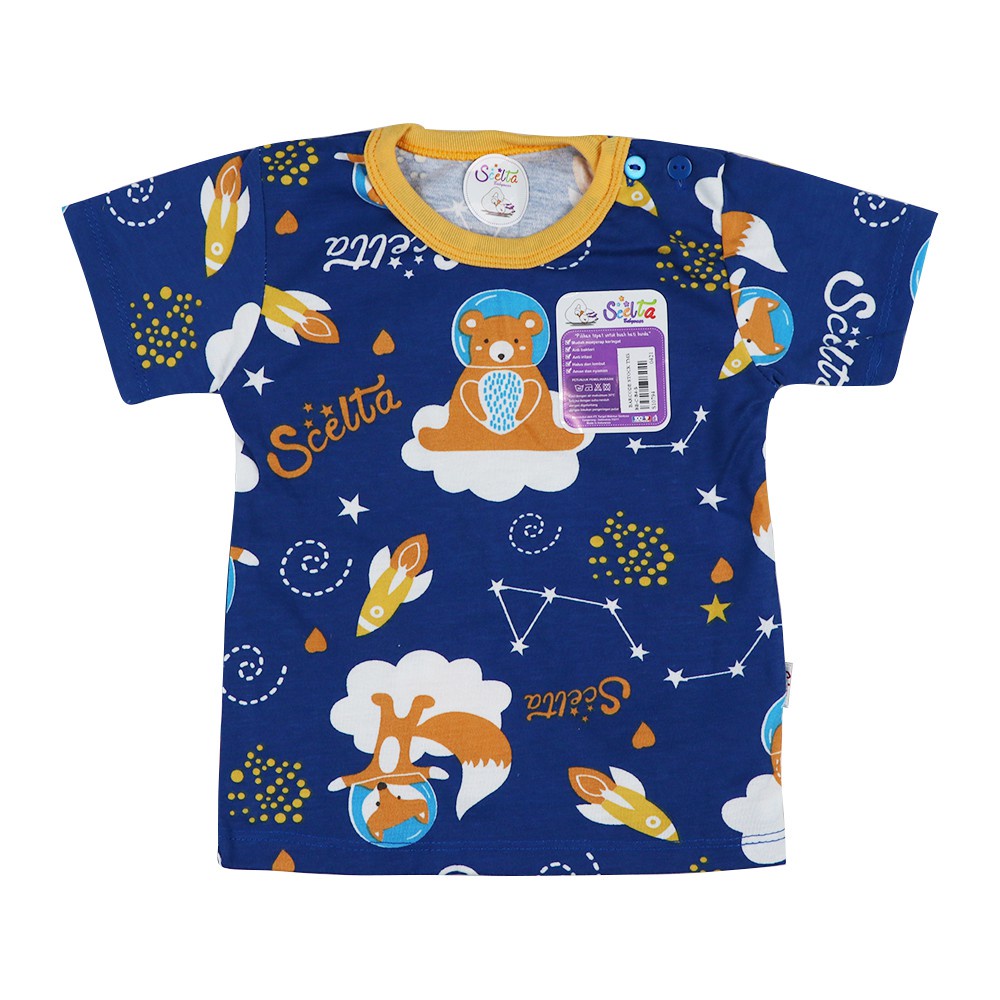 Baju bayi katun lengan pendek kancing pundak motif hewan  scelta kids ori