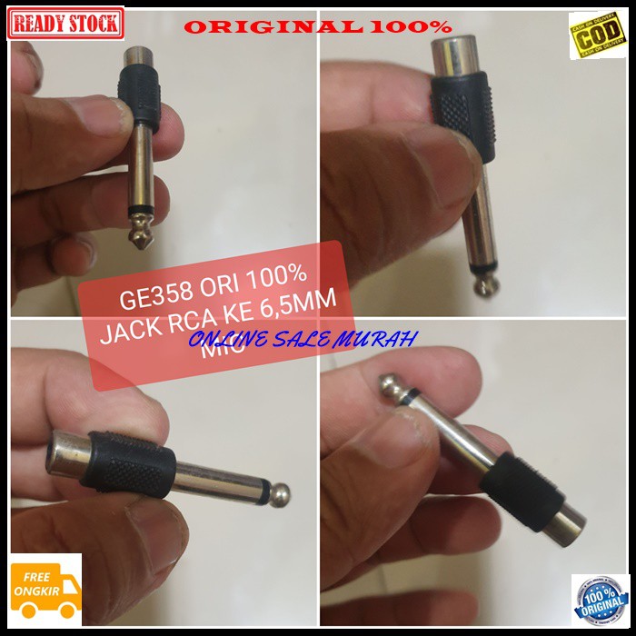 G358 Spliter konektor splitter aux mic mik rca 6,5 MM conektor audio acc handphone hp jek jack microphone laptop komputer smule multi original cewe akai akay cowo adapter sambungan sound extension penyambung suara headset headphone converter male