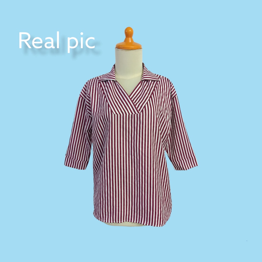 Atasan blouse kemeja salur wanita korean look 889