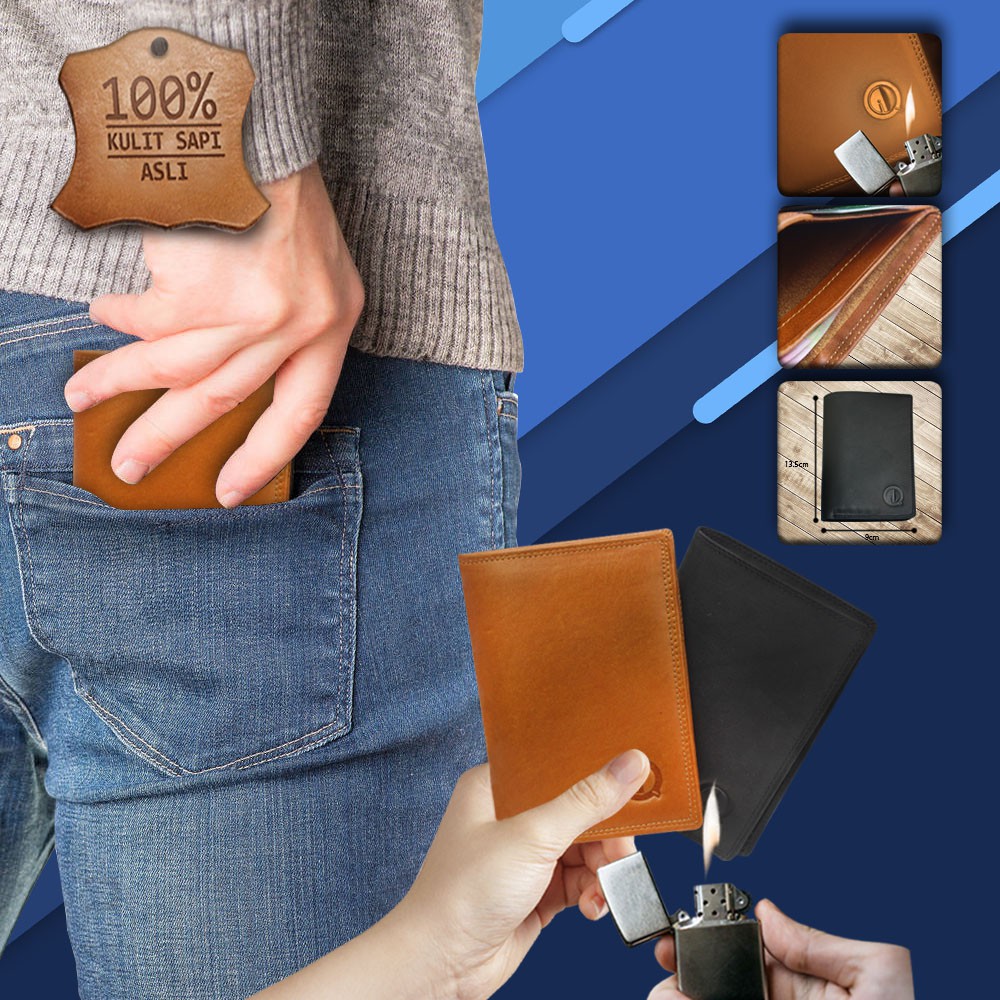 DOMPET KULIT SLIM ORIGINAL ANTI AIR D003 QI 16 SLOT KARTU BAHAN KULIT SAPI ASLI PREMIUM 100%