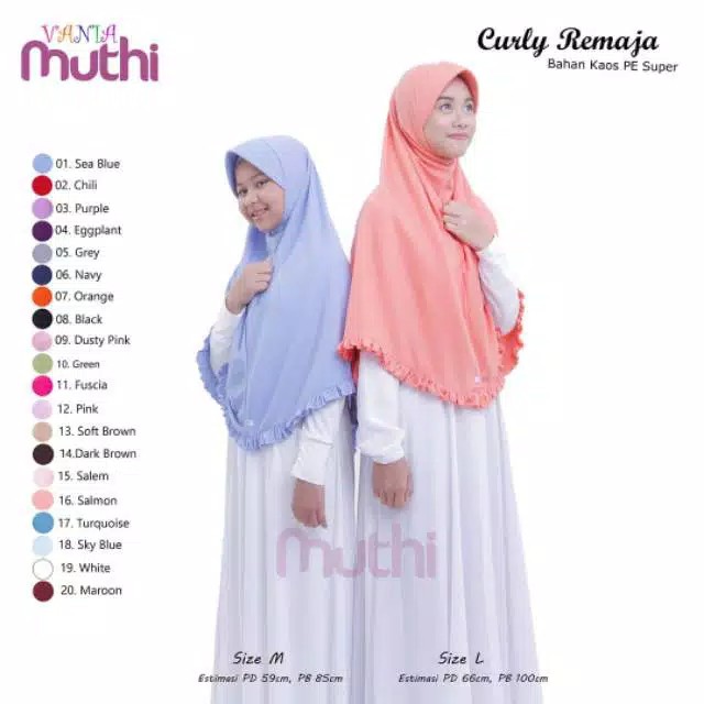 Jilbab HANIN Vania Muthi Curly Size M (SD-SMP) dan L (SMP-SMA) - Hijab Remaja - Jilbab Sekolah