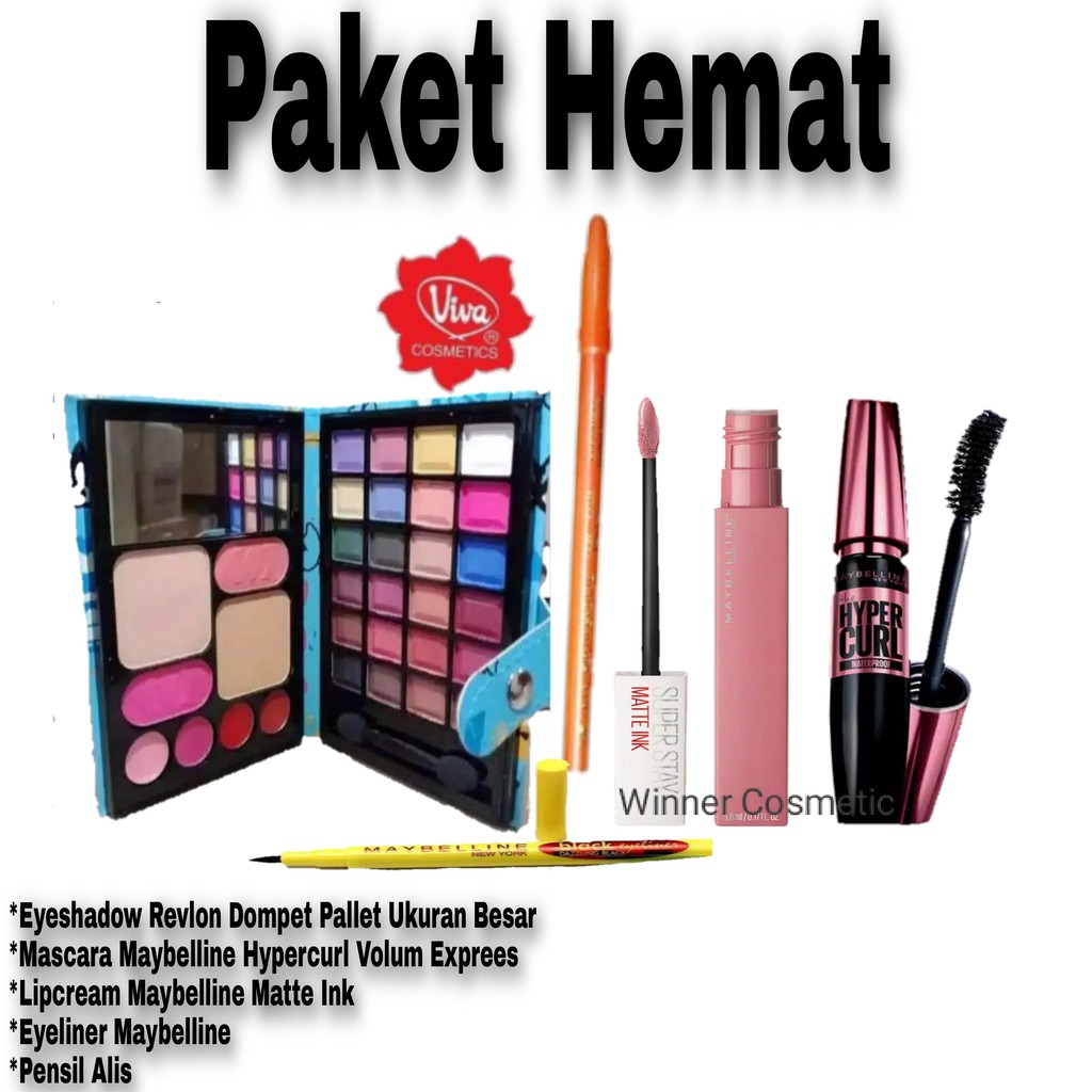 Paket Makeup Wanita Lengkap - Eyeshadow - Mascara - Eyeliner - Lipcream - Pensil Alis - Gratis Tas