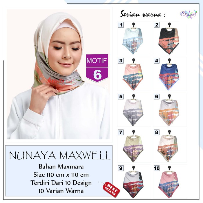 Jilbab Segiempat Nunaya Maxwell Maxmara Motif 6 By Azzura - Original