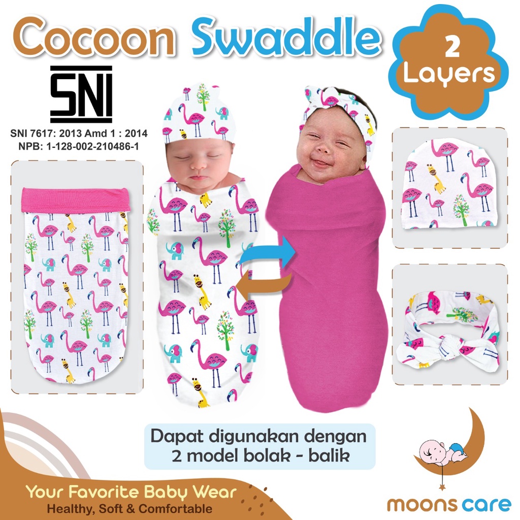 SNI Dita Moonscare Bedong cocoon 2 LAPIS instan bolak balik dita bedong motif bedong polos cocoon swaddle