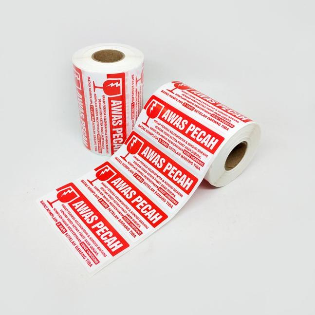 

Baru - Sticker Label Awas Pecah Stiker Pengiriman Wajib Video Unboxing 8,5 x 3,5 cm 1 roll/ 500 pcs .,