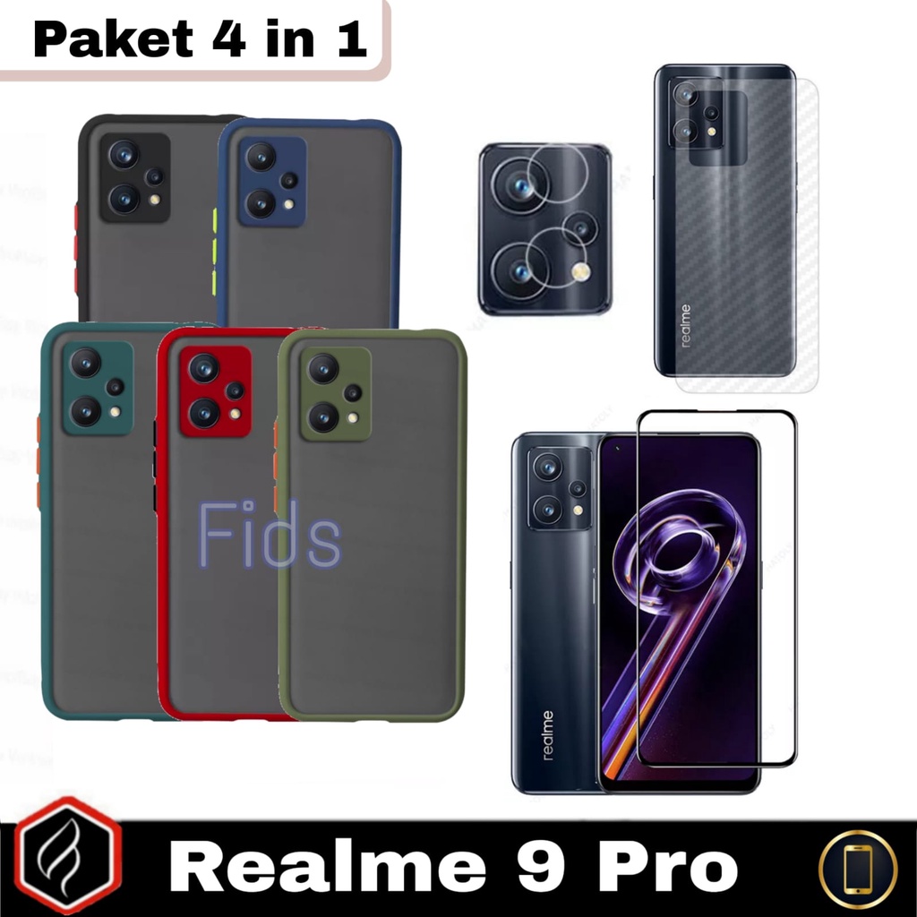 Paket 4in1 Case Realme 9 Pro / Realme 9 4G / Realme 9 Pro Plus Case Aero + Anti Gores Layar Free TG Cameara + Garskin Carbon | Case Dove