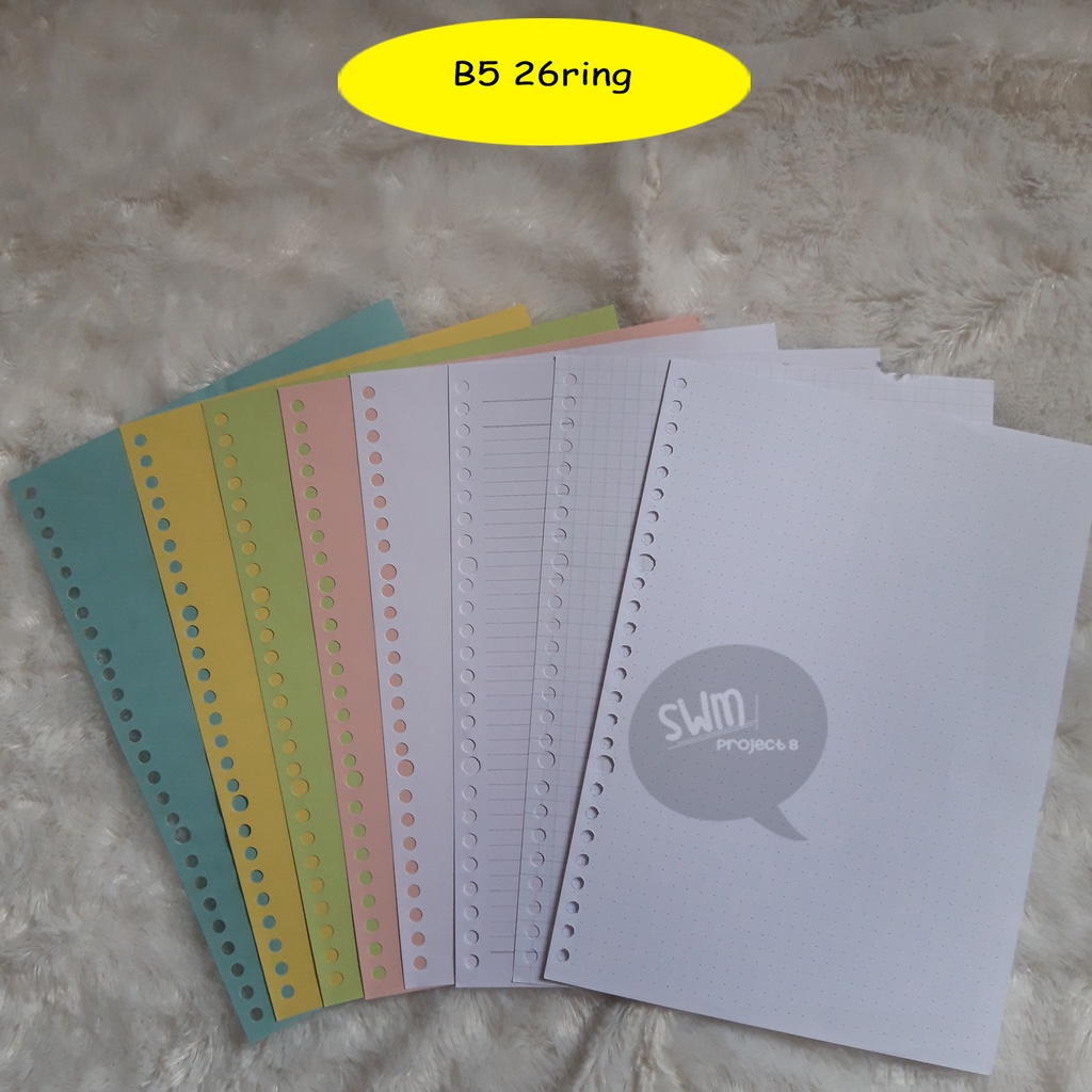 

B5 26ring - isi binder refill loose leaf kertas file filler color warna polos bergaris kotak titik