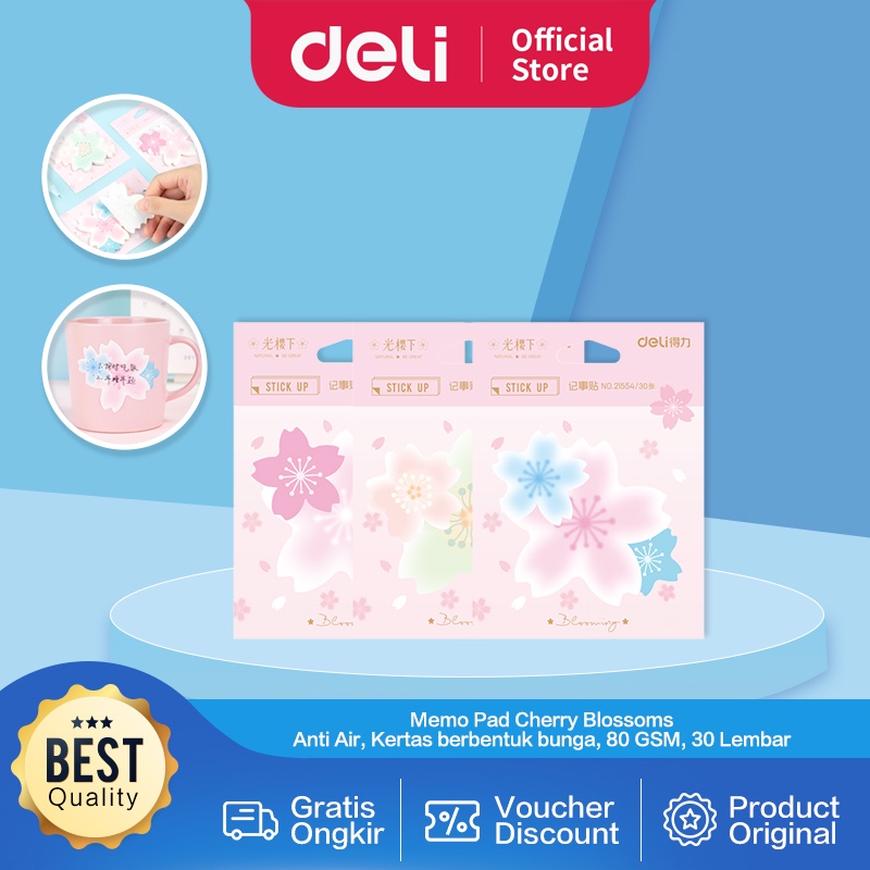 Deli Sticky Notes / Memo Pad Lucu Bunga Sakura 80 GSM 30 Lembar Anti Air 21554