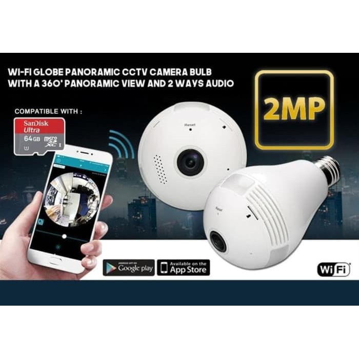 IP Bulb 360 2MP / camera cctv / cctv wifi / cctv panoramic / bohlam