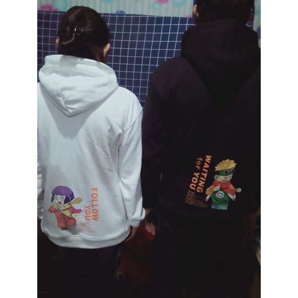 Hoodie Polos dan Motif Anime / Hoodie Couple Naruto dan Hinata Bahan Hudi Fleece Unisex Pria Wanita