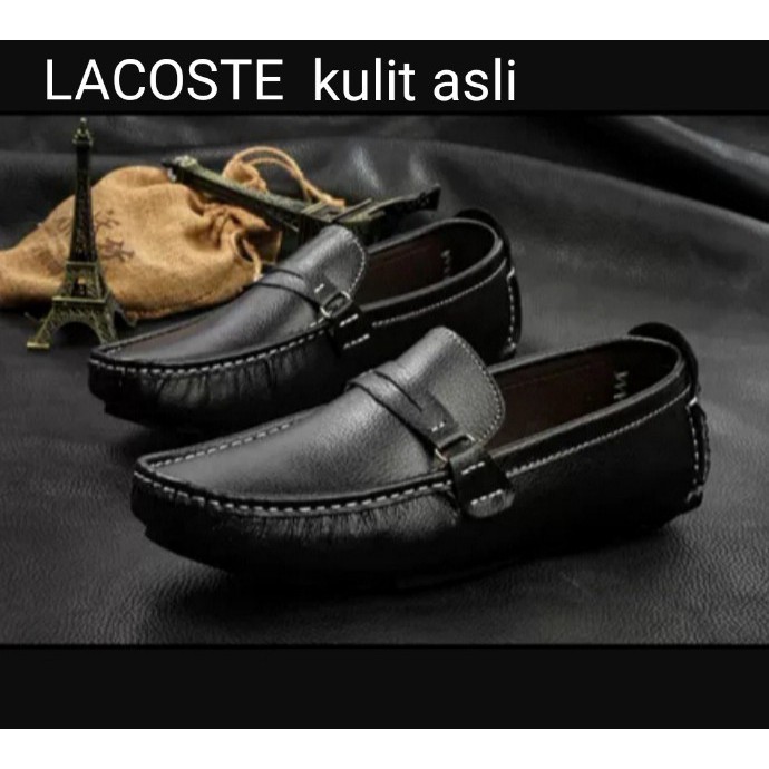 Sepatu Lacoste Slip On Pria Kulit Asli Slop Casual Semi Formal Kerja Santai Cowo Kekinian Murah