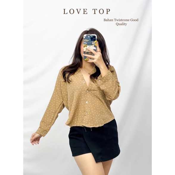 BLOUSE CEWEK MOTIF LOVE TOP LENGAN PANJANG ATASAN BAJU WANITA