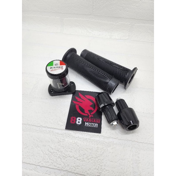 Paket 3 Item Honda - Tutup Minyak Rem Honda Hitam + Handgrip Bulu Hitam + Jalu Stang Full CNC Import