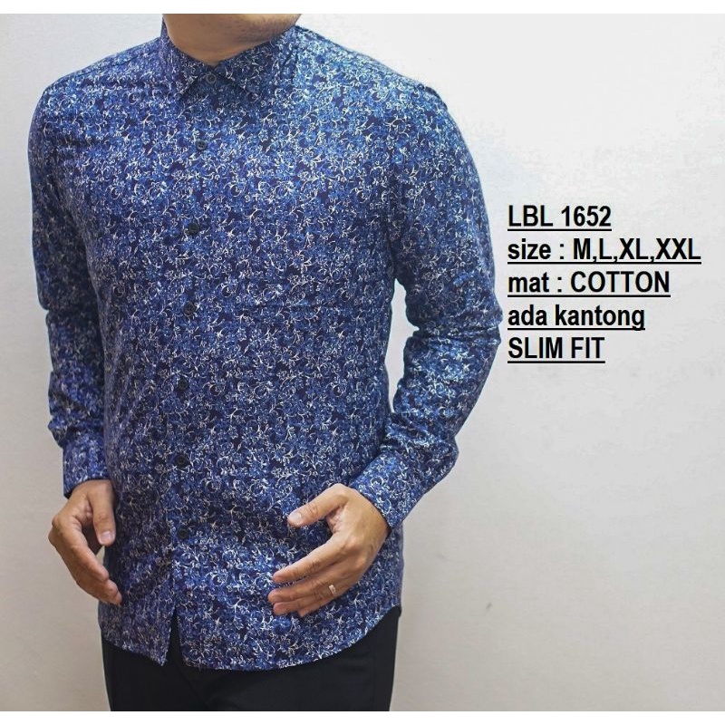 [ Luigi Batani LBL1652 ] Kemeja Batik Pria Slimfit Katun Lengan Panjang Premium Baju Kerja