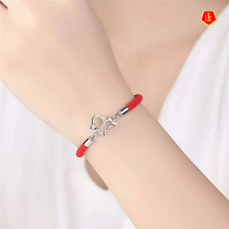 [Ready Stock]Women's 925 Silver Red Rope Lucky Dog Bracelet