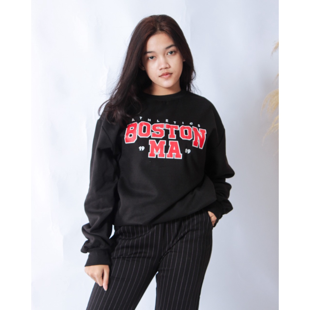 TokoMilkan - Sweater Crewneck Wanita &amp; Pria  BOSTON | Sweater CN CEWEK Sweatshirt OVERSIZE