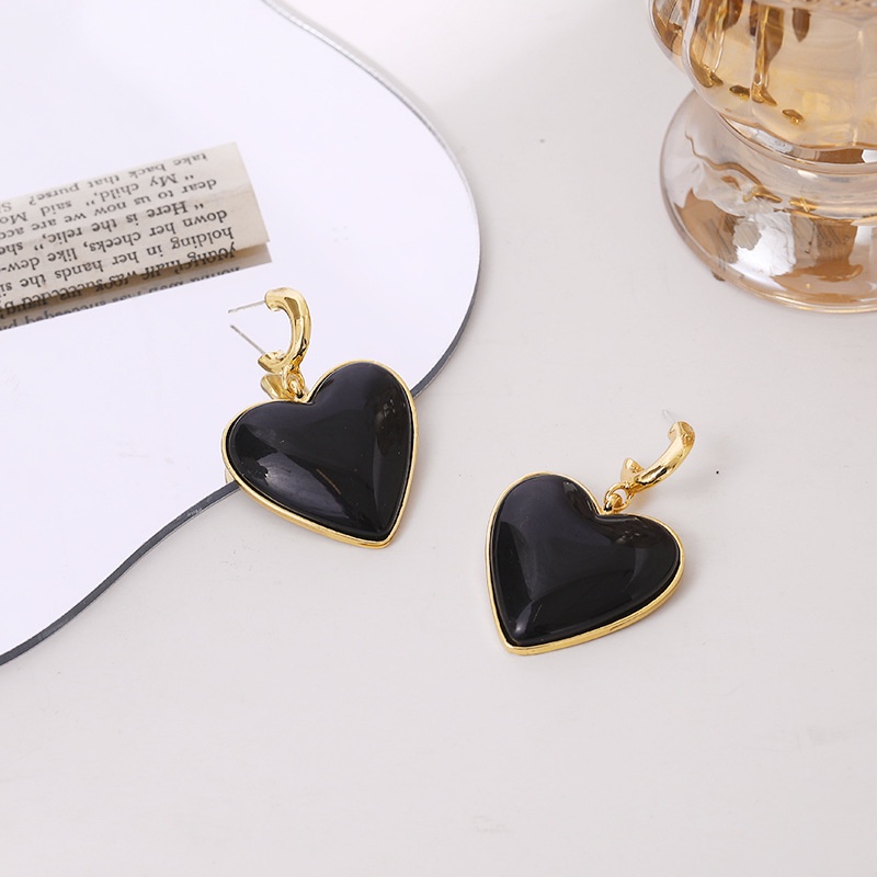 Gaya Korea 925 perak Mori gaya hitam CINTA jantung stud anting-anting canggih Dongdaemun anting-anti