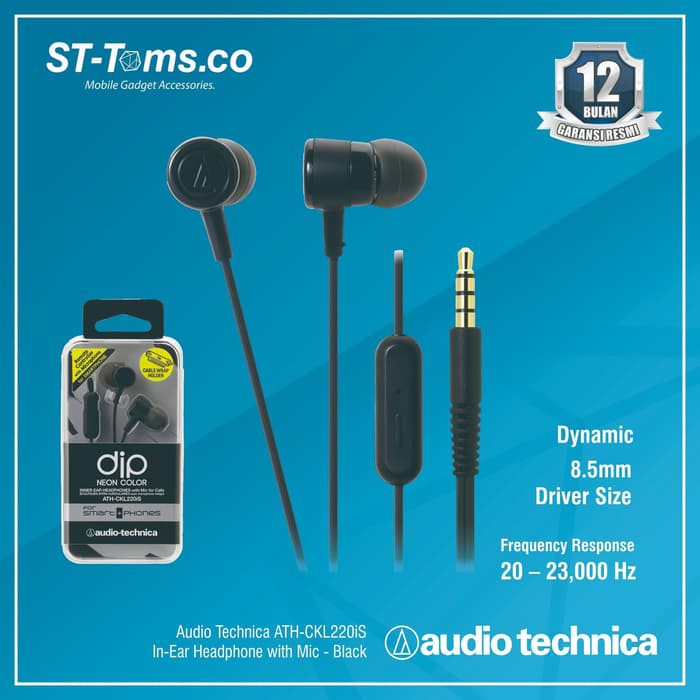 Audio Technica ATH-CKL220iS In-Ear Headphone with Mic - Black