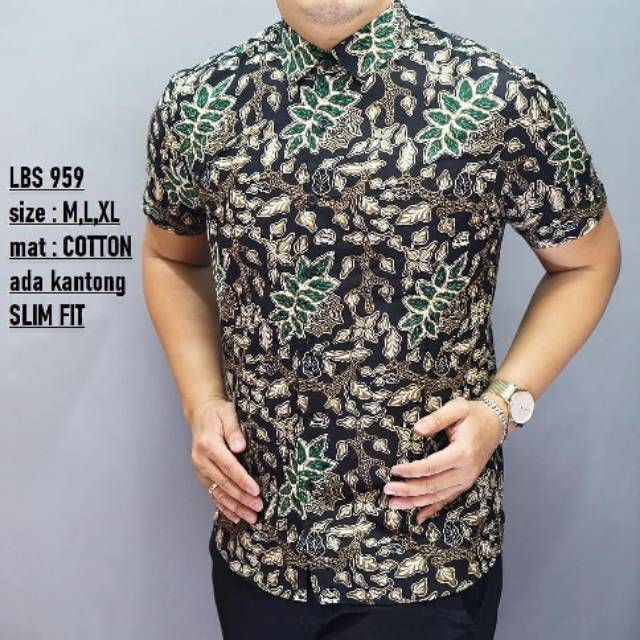 BAJU BATIK PRIA LENGAN PENDEK | KEMEJA BATIK SLIM FIT LBS 959 LUIGI BATANI