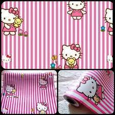 Wallpaper Dinding Stiker Karakter Kitty Line Putih Pink ukuran 45 cm x 10 m