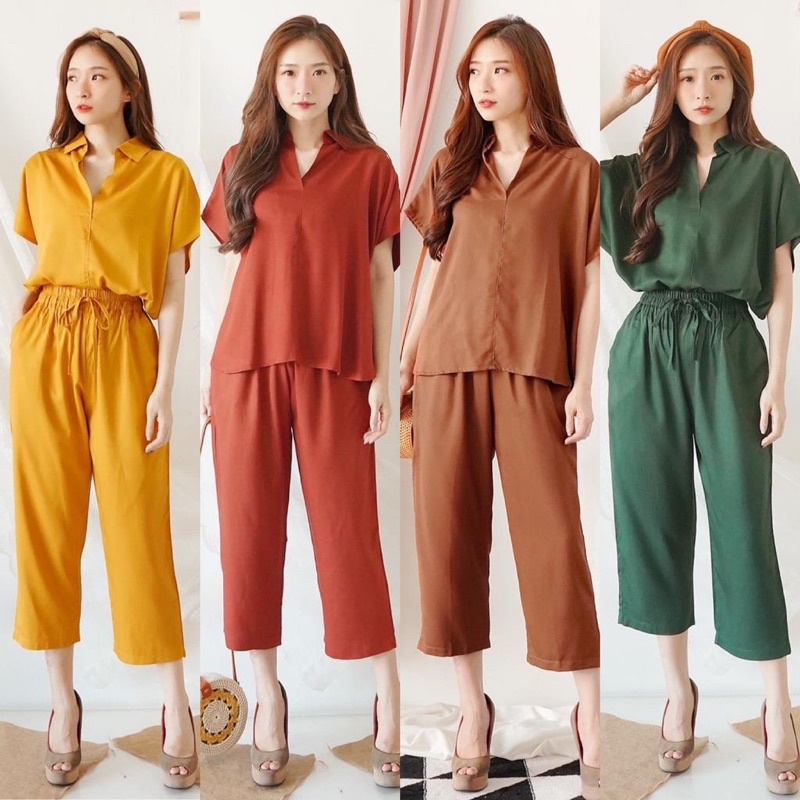 One Set Setelan Wanita Rayon Polos 4pcs @107