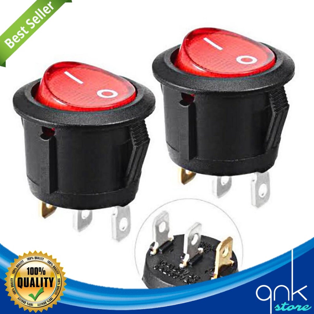 Saklar Switch Bulat 3 pin (on-off) dengan lampu indikator