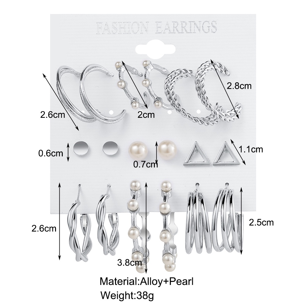 9 Pairs/set Pearl Earrings Set Simple Silver Around Stud Earring Women Jewelry Fashion Accessories