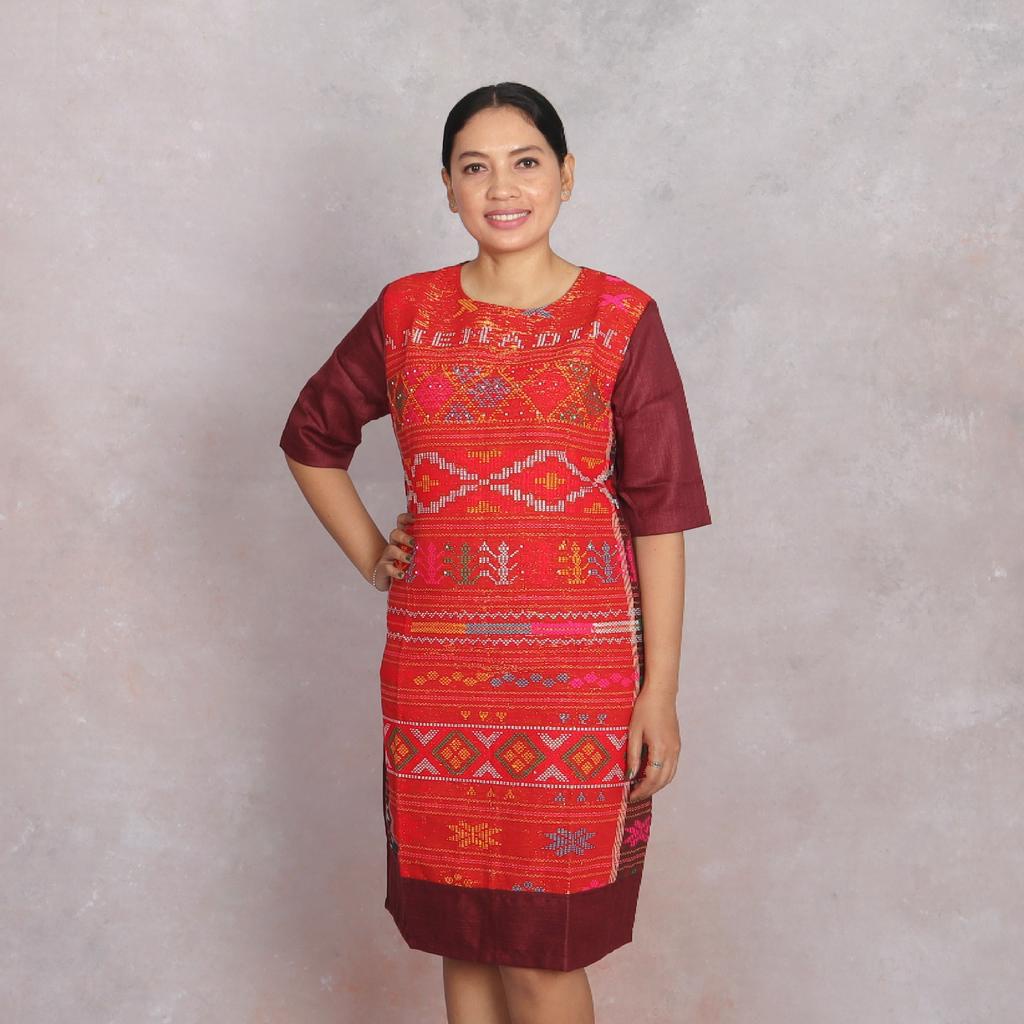 Dress Etnik Tenun Ulos SADUM Asli Merah (Couple Dijual Terpisah)
