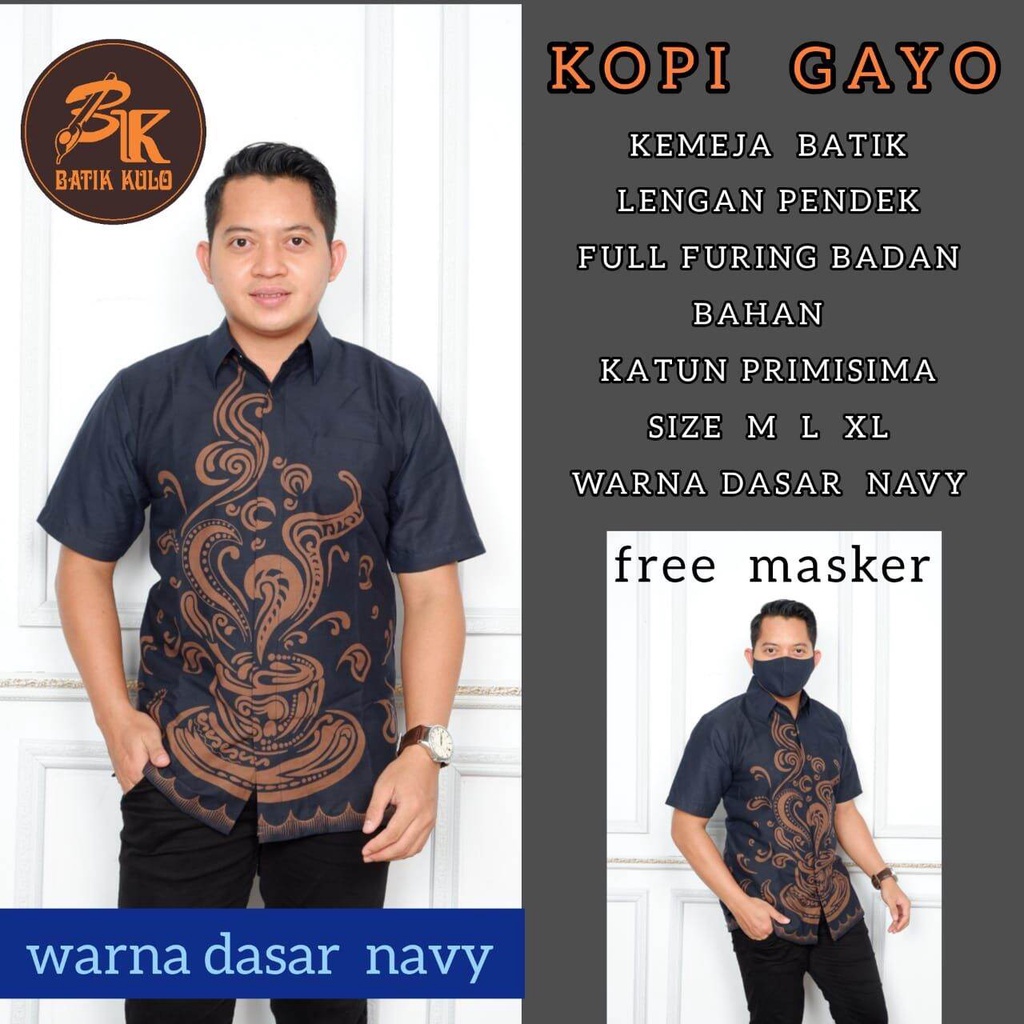 Kemeja batik pria terbaru motif kopi/hem batik warna dongker/baju batik pria warna biru dongker/KOPI